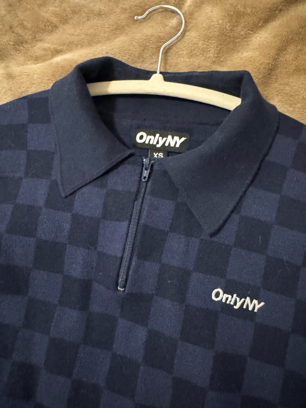 OnlyNY Navy Checker Half-Zip Sweater